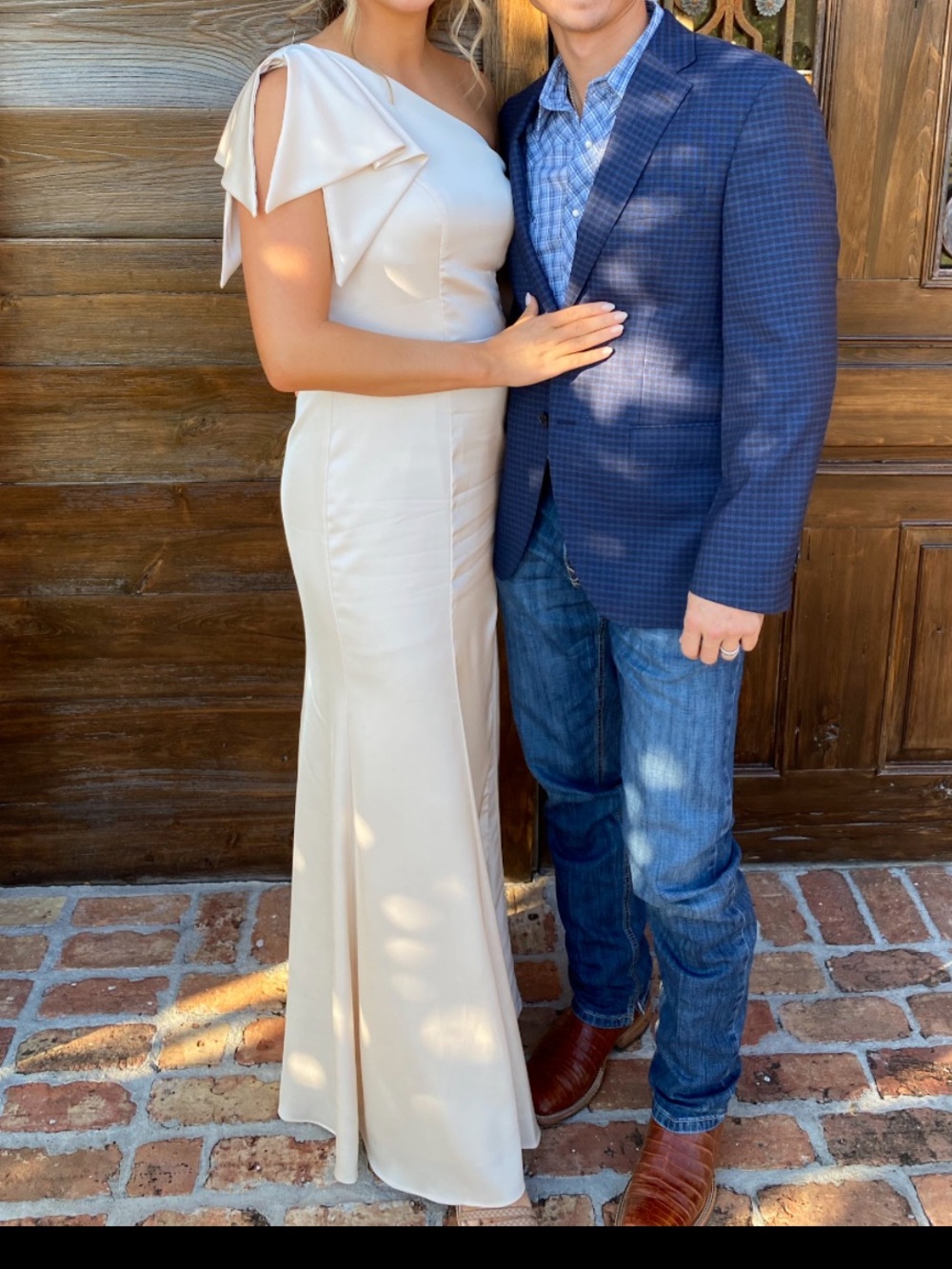 One-Shoulder Champagne Evening Gown